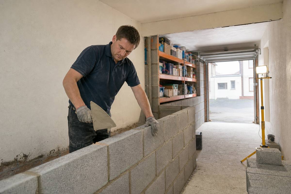 Garage conversion dividing wall build in Basingstoke